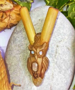 Kuripe Bambu Totem GUFO Amuleto con Pietre potenti